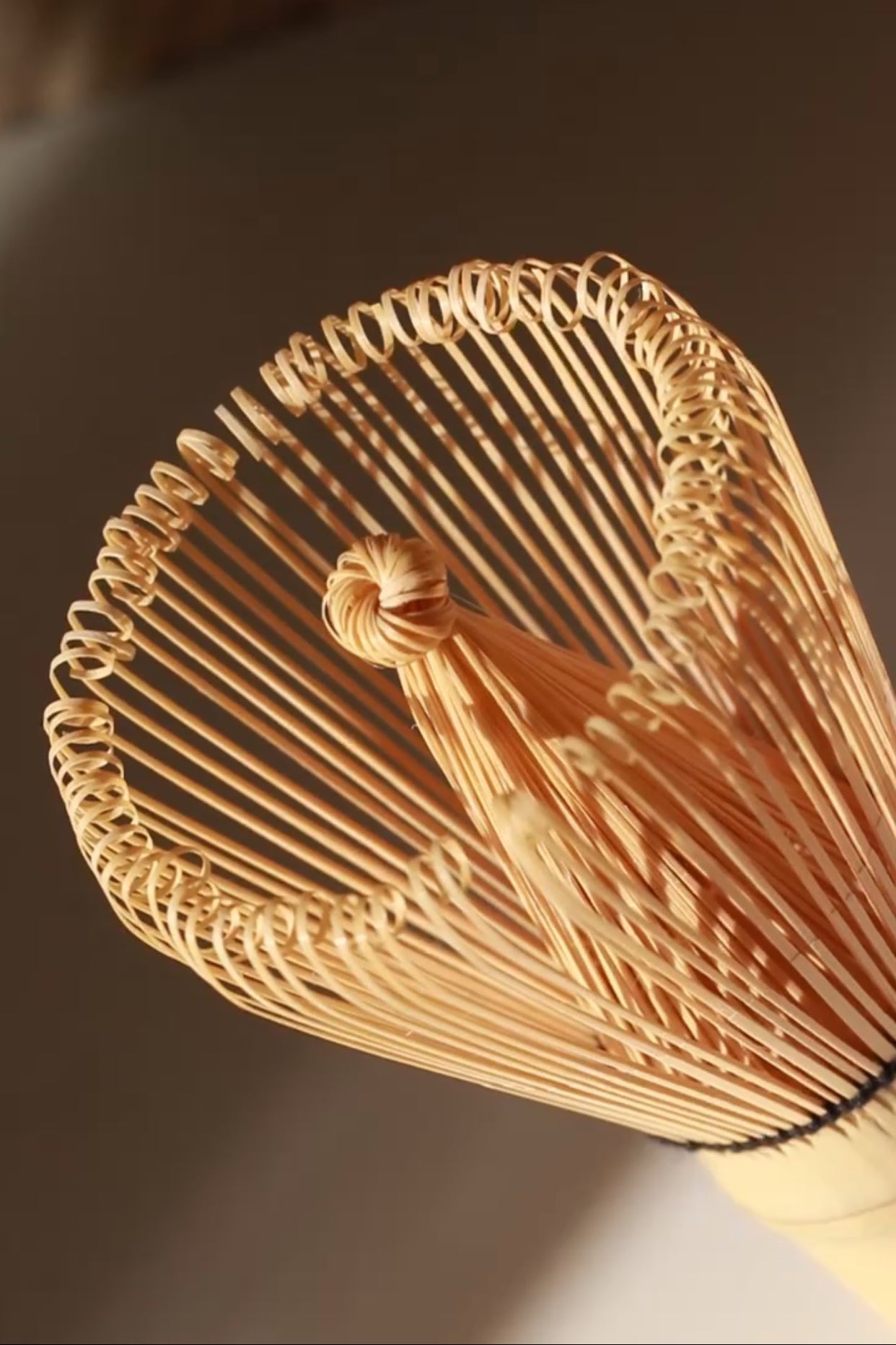 Traditional bamboo matcha whisk handcrafted for authentic matcha preparation. Bamboo matcha whisk (chasen) used for traditional Japanese matcha preparation.