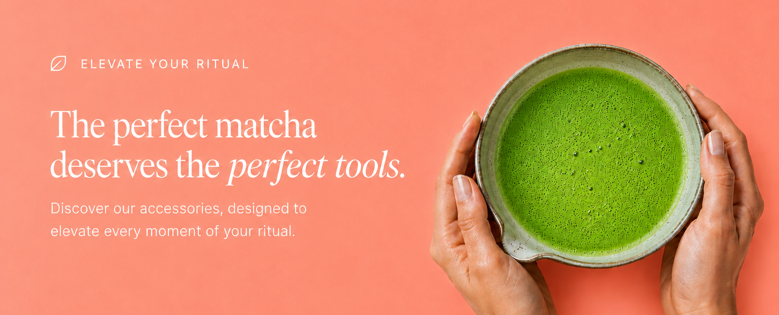 Traditional Japanese matcha bowl filled with vibrant ceremonial grade matcha, alongside premium accessories for an authentic tea ritual. Essential matcha accessories and ceremonial grade Japanese matcha for creating the perfect traditional tea experience.Premium Japanese matcha tools and accessories designed to elevate every matcha ritual and preparation.matcha accessories
matcha tools
matcha bowl
matcha whisk
Japanese tea ceremony
ceremonial matcha
matcha preparation
traditional matcha tools
matcha ritual
